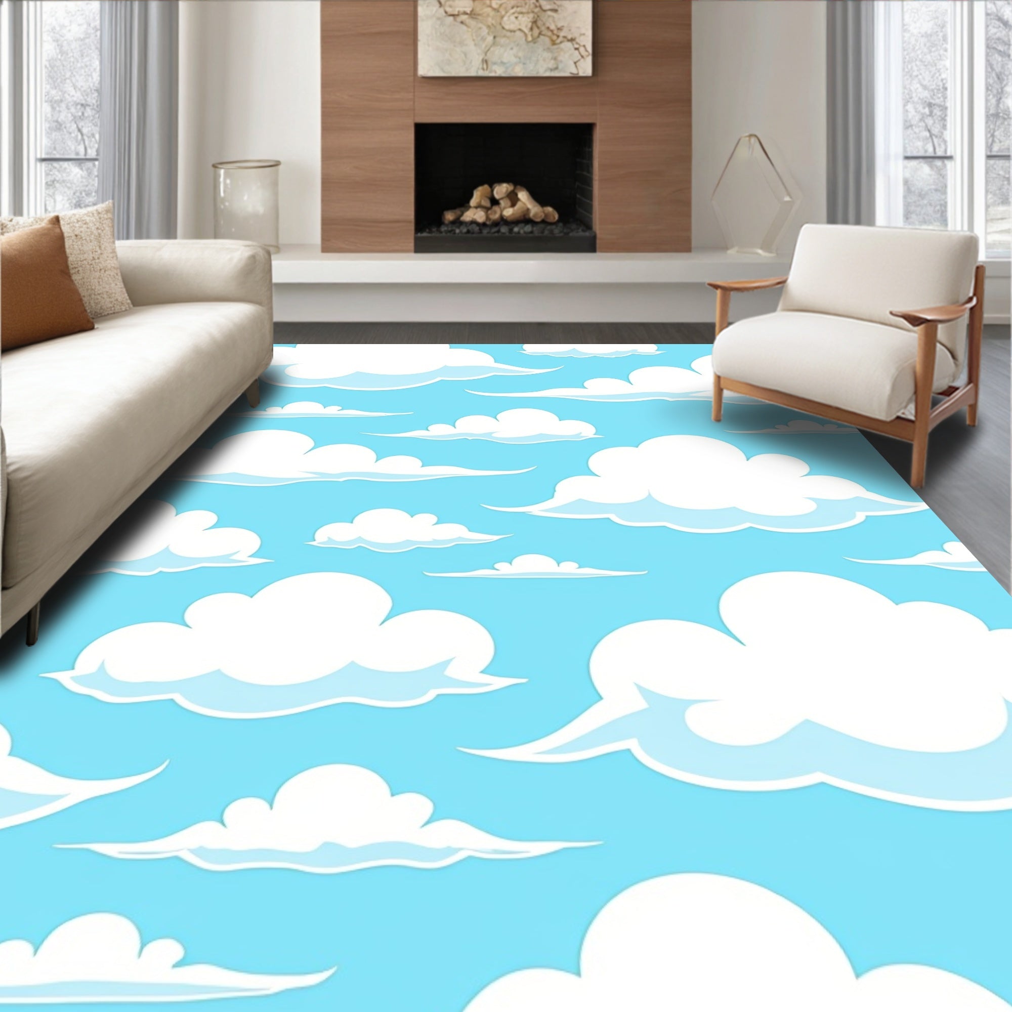 Whimsical White Clouds Gentle Sky Rug