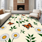 White Daisy Butterfly Garden Scene Rug