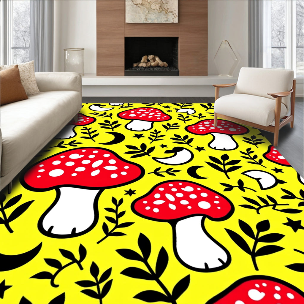 Red White Mushroom Yellow Botanical Garden Rug