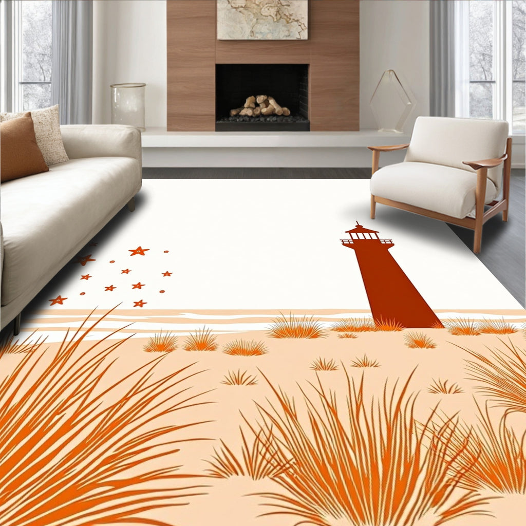 Coastal Lighthouse Starfish Beach Rug