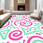 Retro Pink Aqua Swirls Geometric Rug