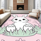 Cute White Bunny In Pink Garden Rug