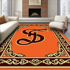Ornate Orange Emblem Border Rug