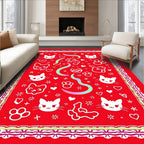 Cute White Cats Red Background Artwork Rug