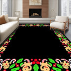Festive Gingerbread Candy Cane Holly Border Rug