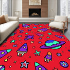 Retro Space Rocket Planet Star Party Rug