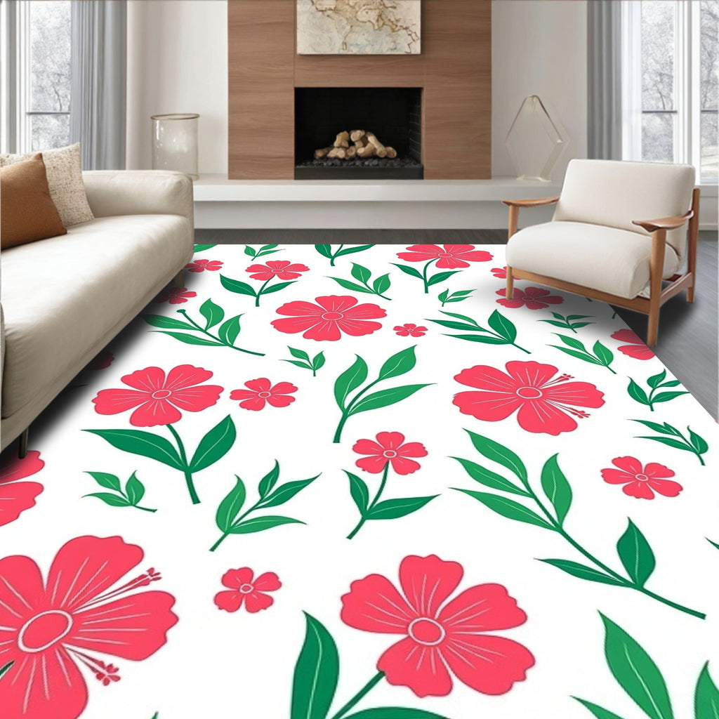 Coral Pink Floral Branches Rug