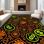 Neon Orange Lime Abstract Doodle Rug