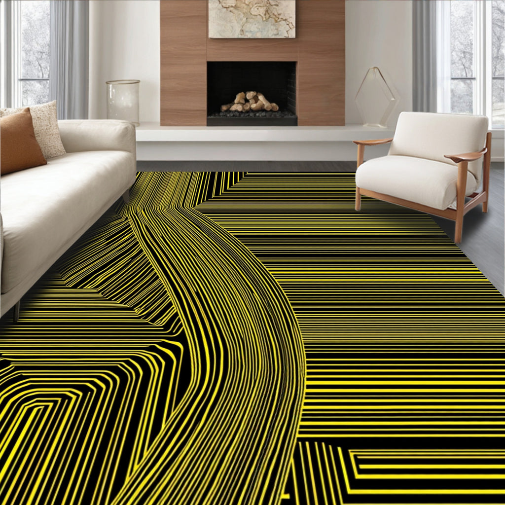 Bold Yellow Linear Geometric Rug