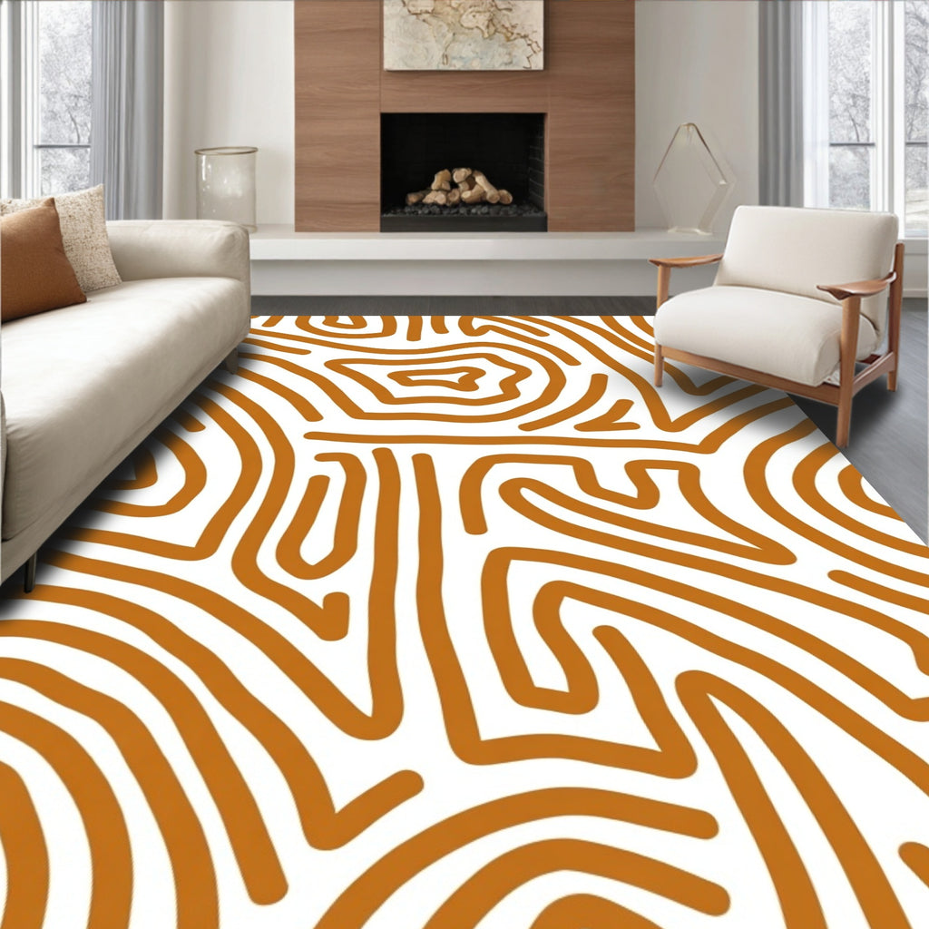 Rust Organic Contour Maze Rug