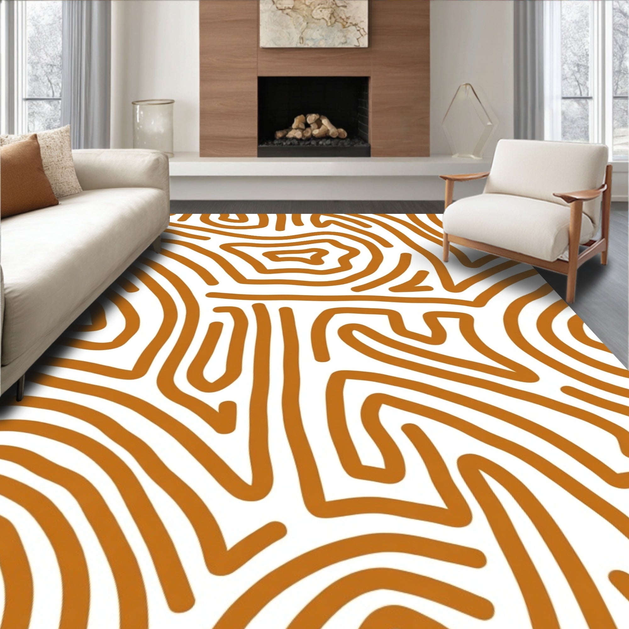 Rust Organic Contour Maze Rug