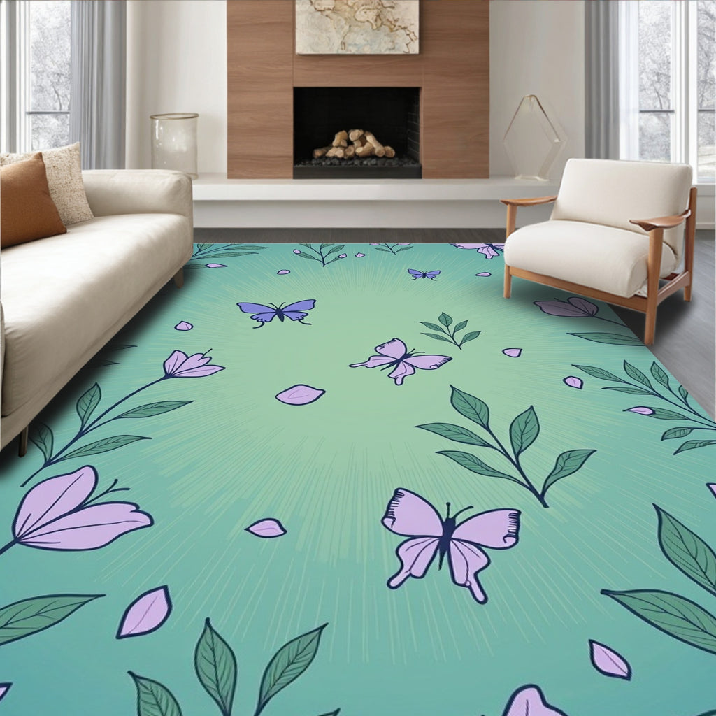 Whimsical Lavender Butterflies Meadow Rug