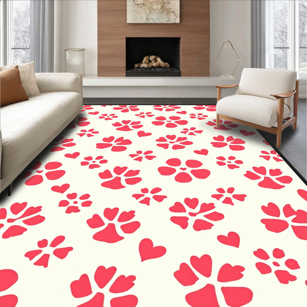 Sweet Coral Heart Flower Scatter Rug