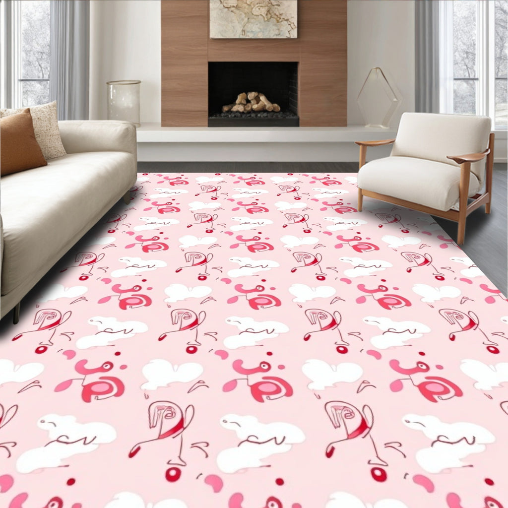 Pink Contemporary Abstract Line Drawing Faces Rug