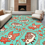 Aqua Hedgehog Fish Floral Whimsical Rug