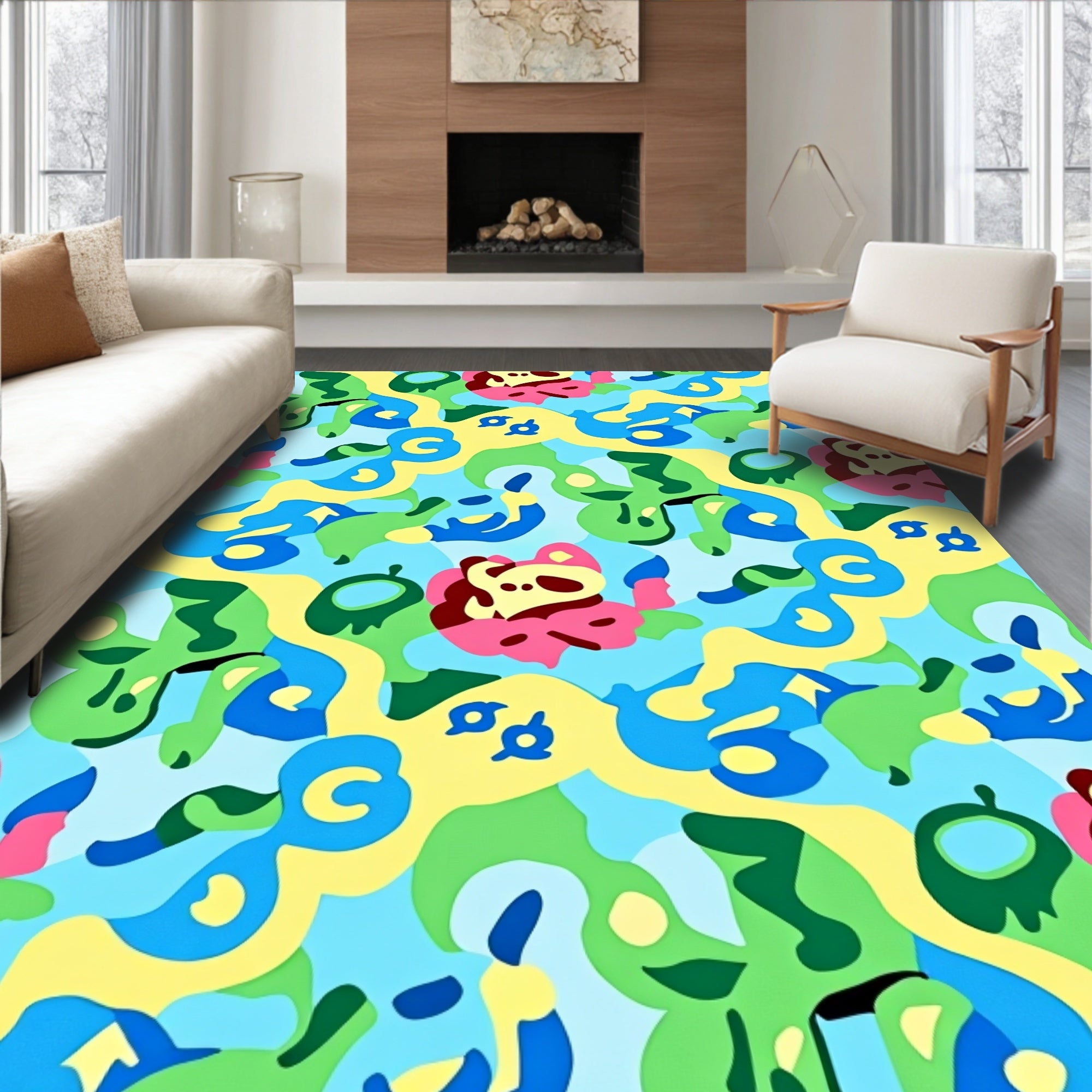 Playful Pink Floral Abstract Swirl Rug