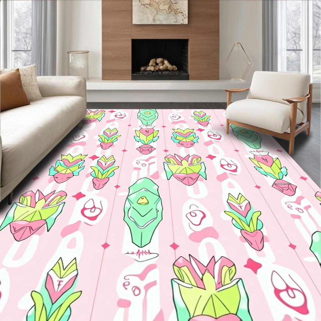 Pastel Mint Green Pink Totem Rug