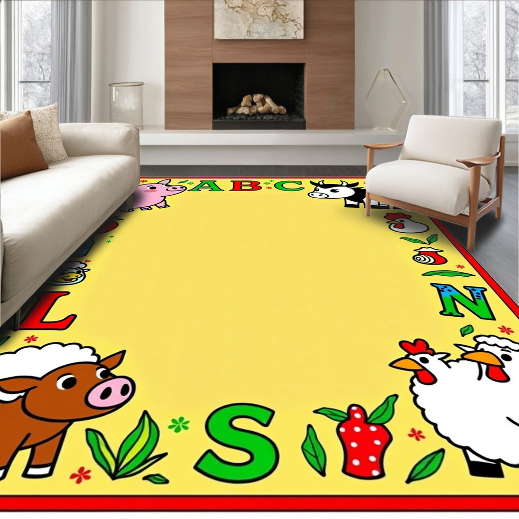 Farm Animal Alphabet Border Rug