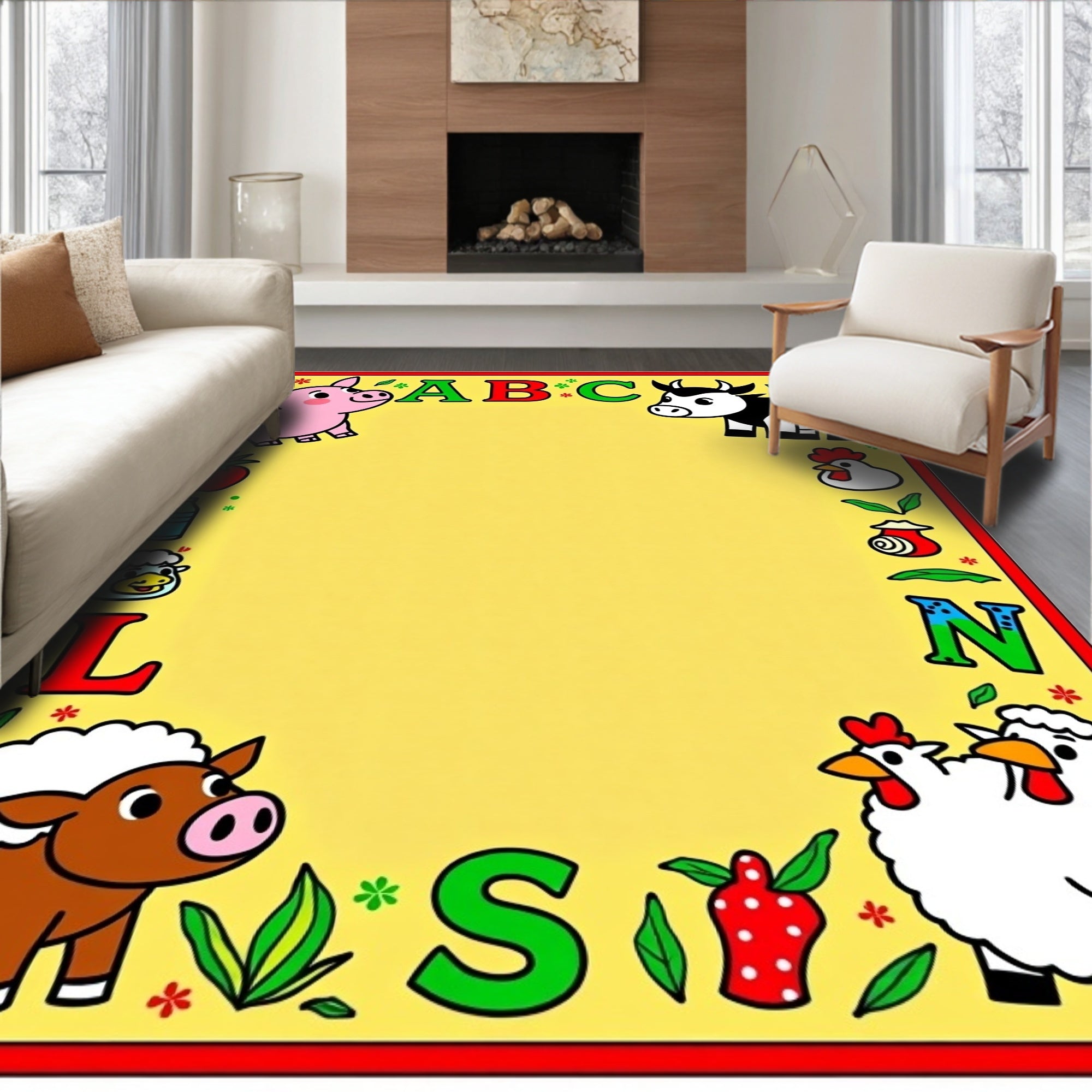 Farm Animal Alphabet Border Rug