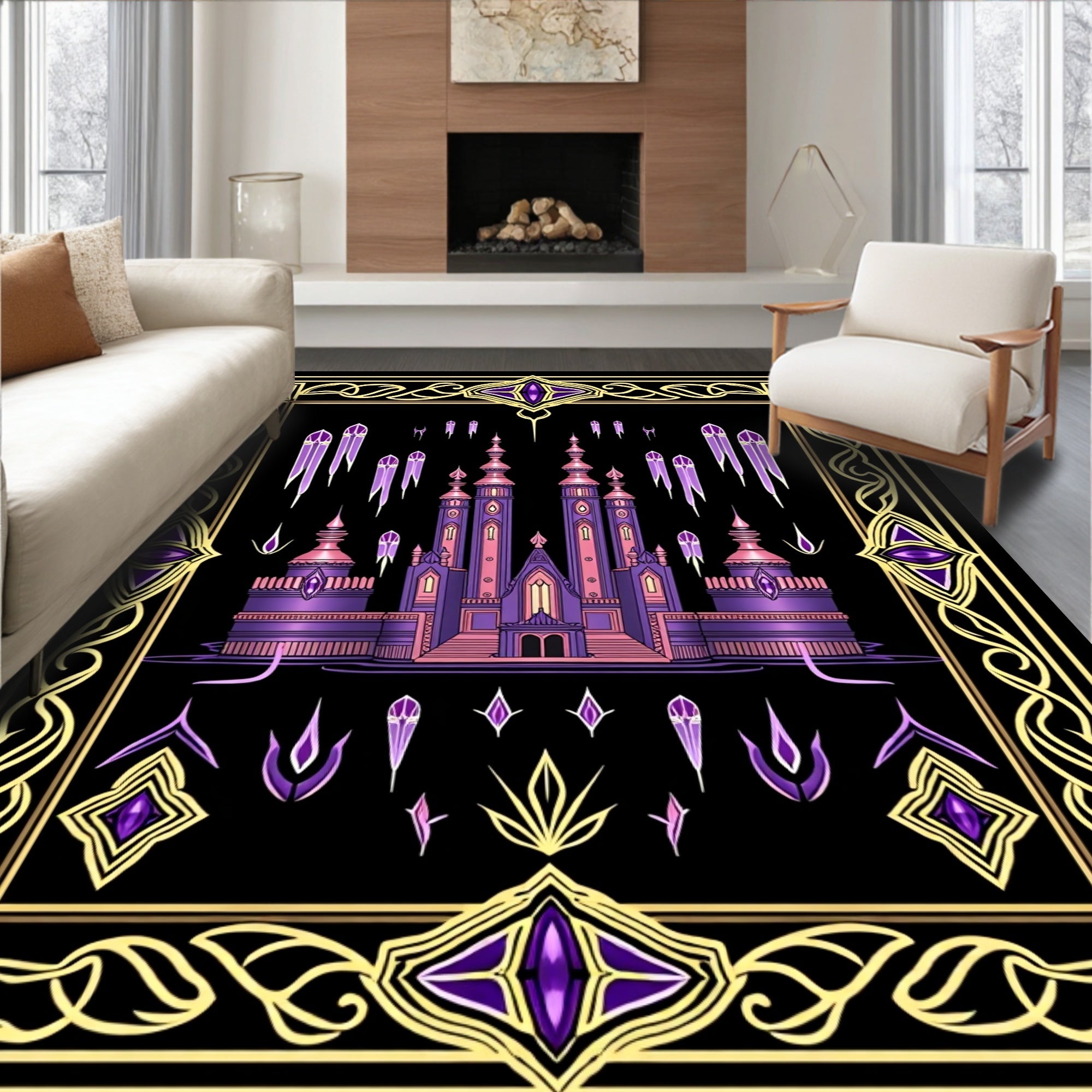 Purple Crystal Castle Fantasy Border Rug