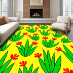Bright Yellow Red Flower Meadow Rug