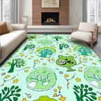 Whimsical Green Nature Bear Trees Stars Rug