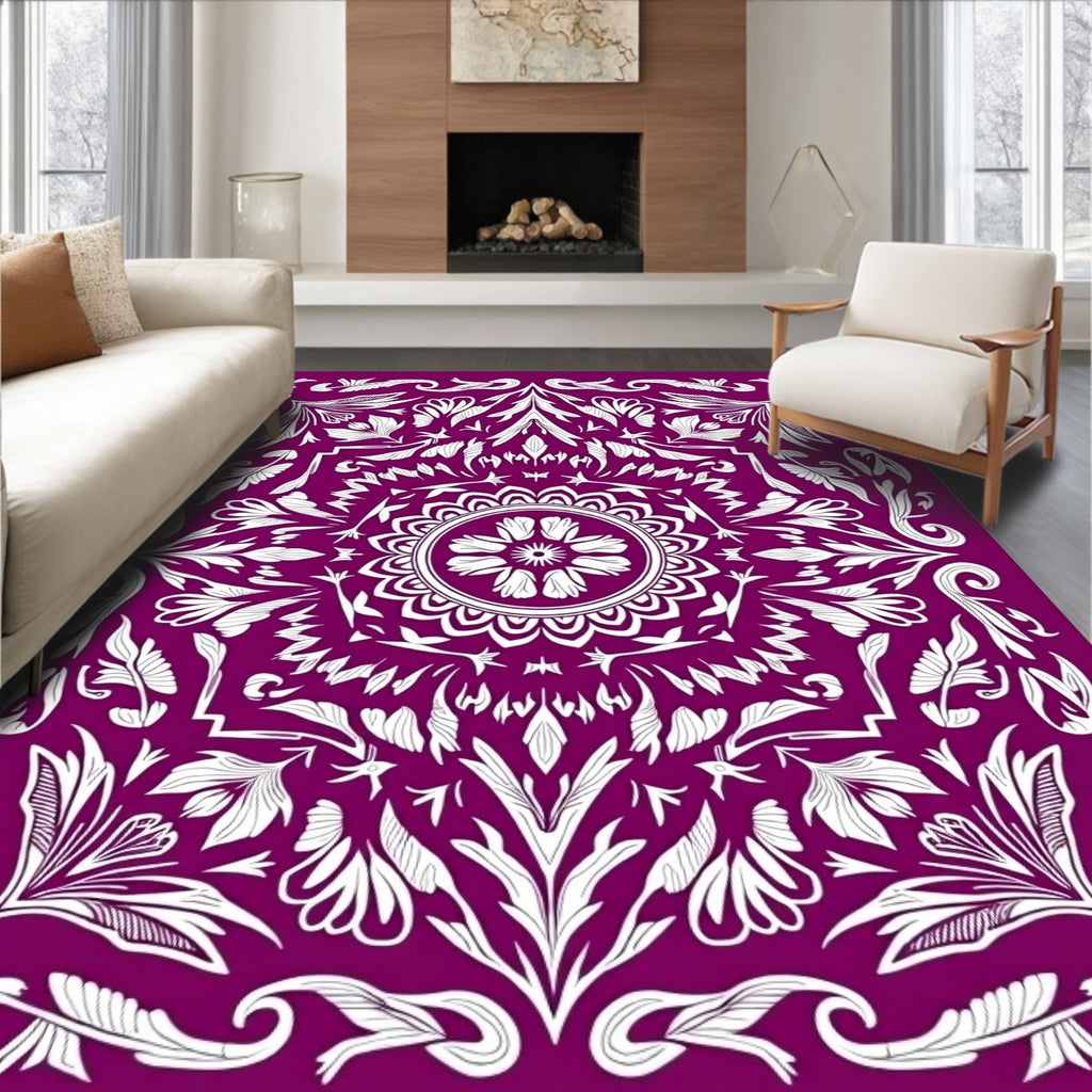 Rich Plum Floral Mandala Arrangement Rug