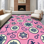 Nautical Pink Ships Wheel Anchor Swirl Rug