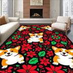 Charming Corgis Red Floral Collage Rug