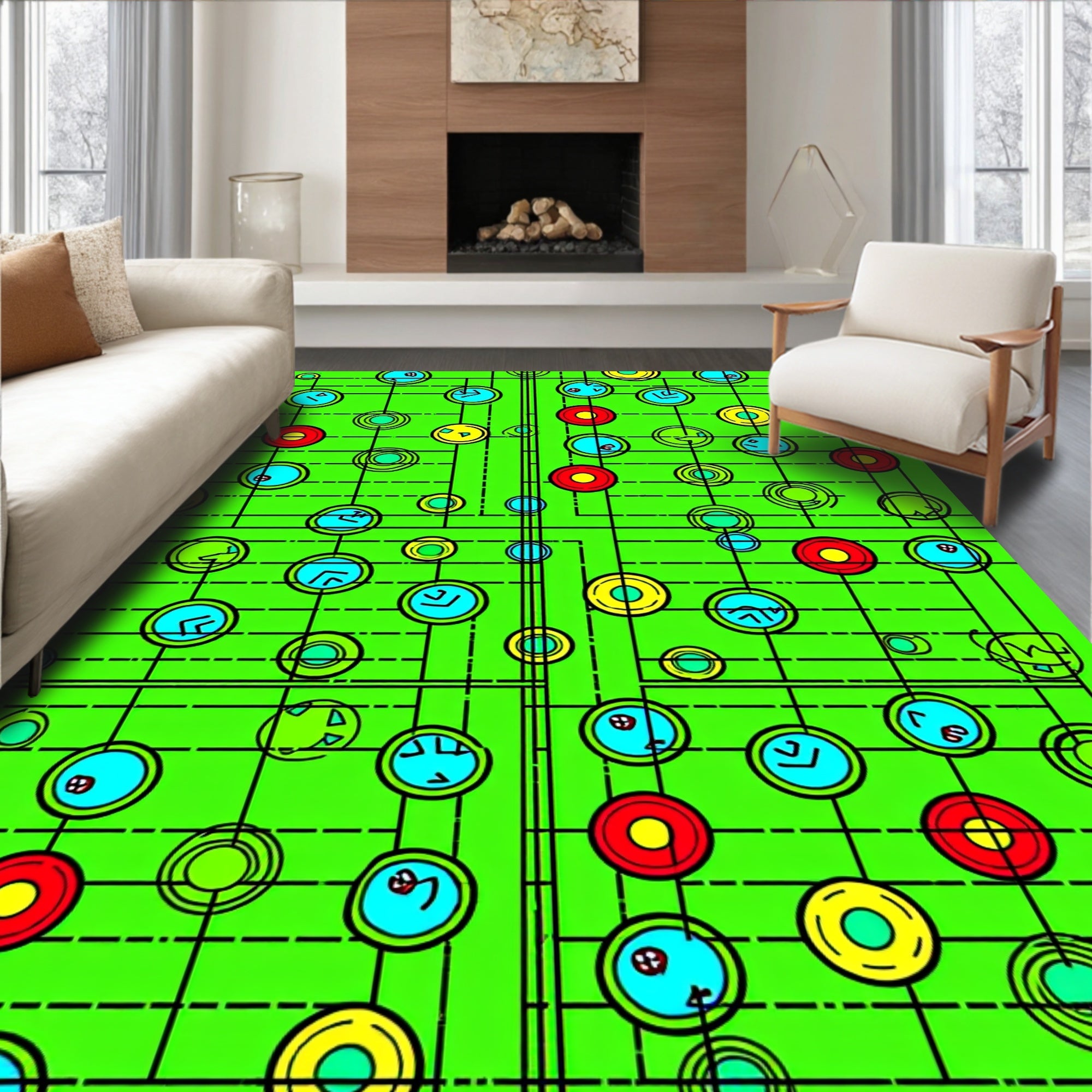 Retro Green Geometric Circles Rug
