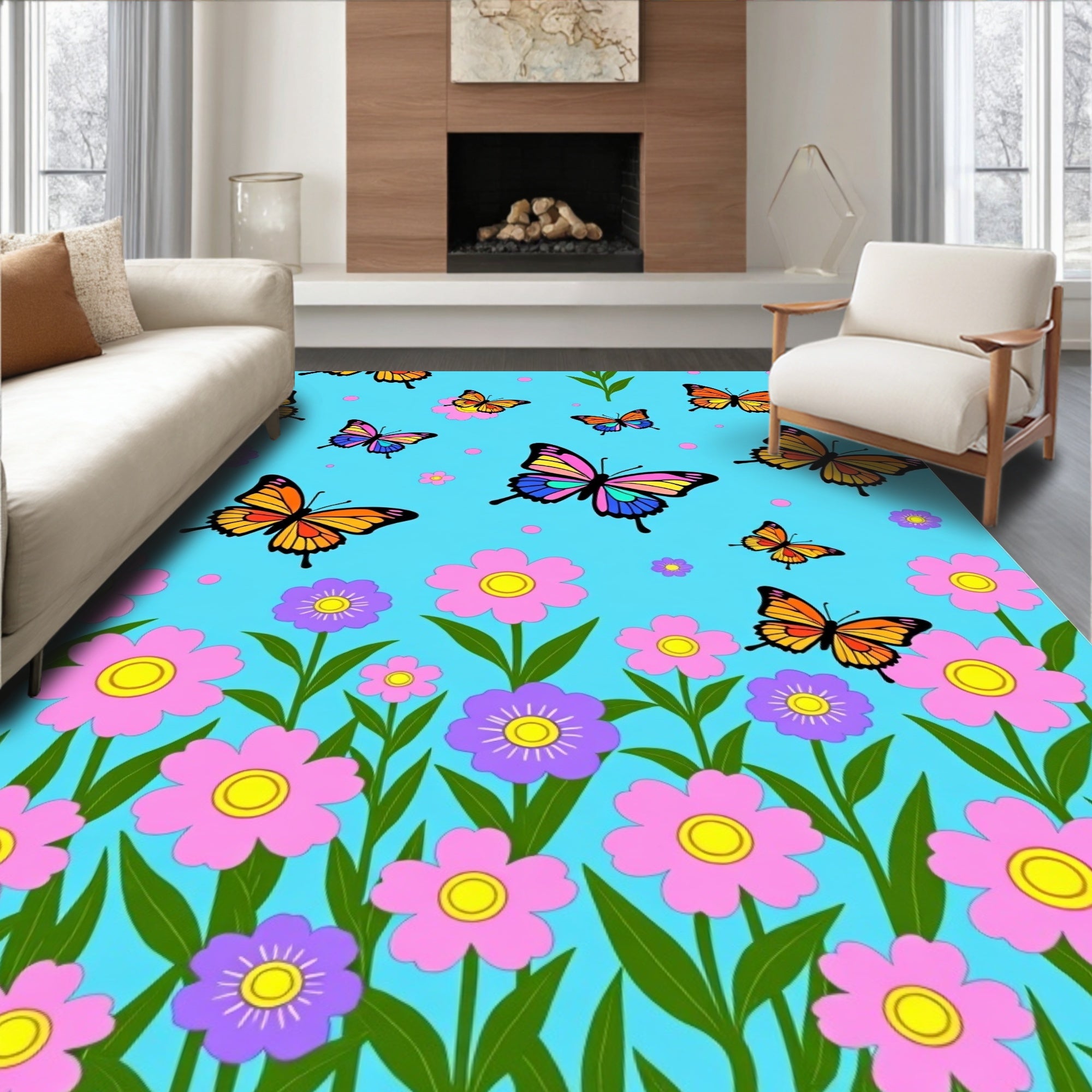 Vibrant Butterfly Garden Meadow Rug
