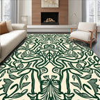 Deep Green Art Nouveau Botanical Vines Rug