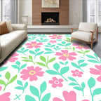 Whimsical Pink Flower Garden Rug