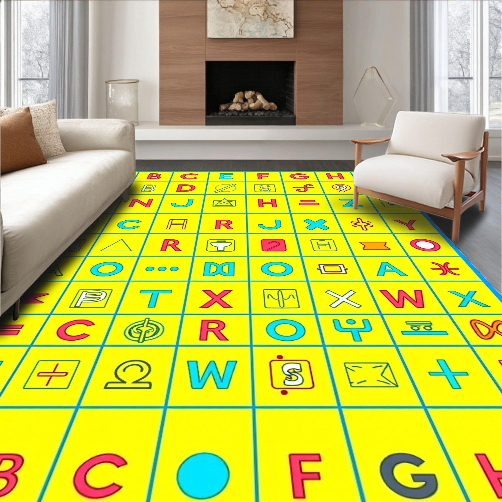 Vibrant Alphabet Grid Graphic Rug