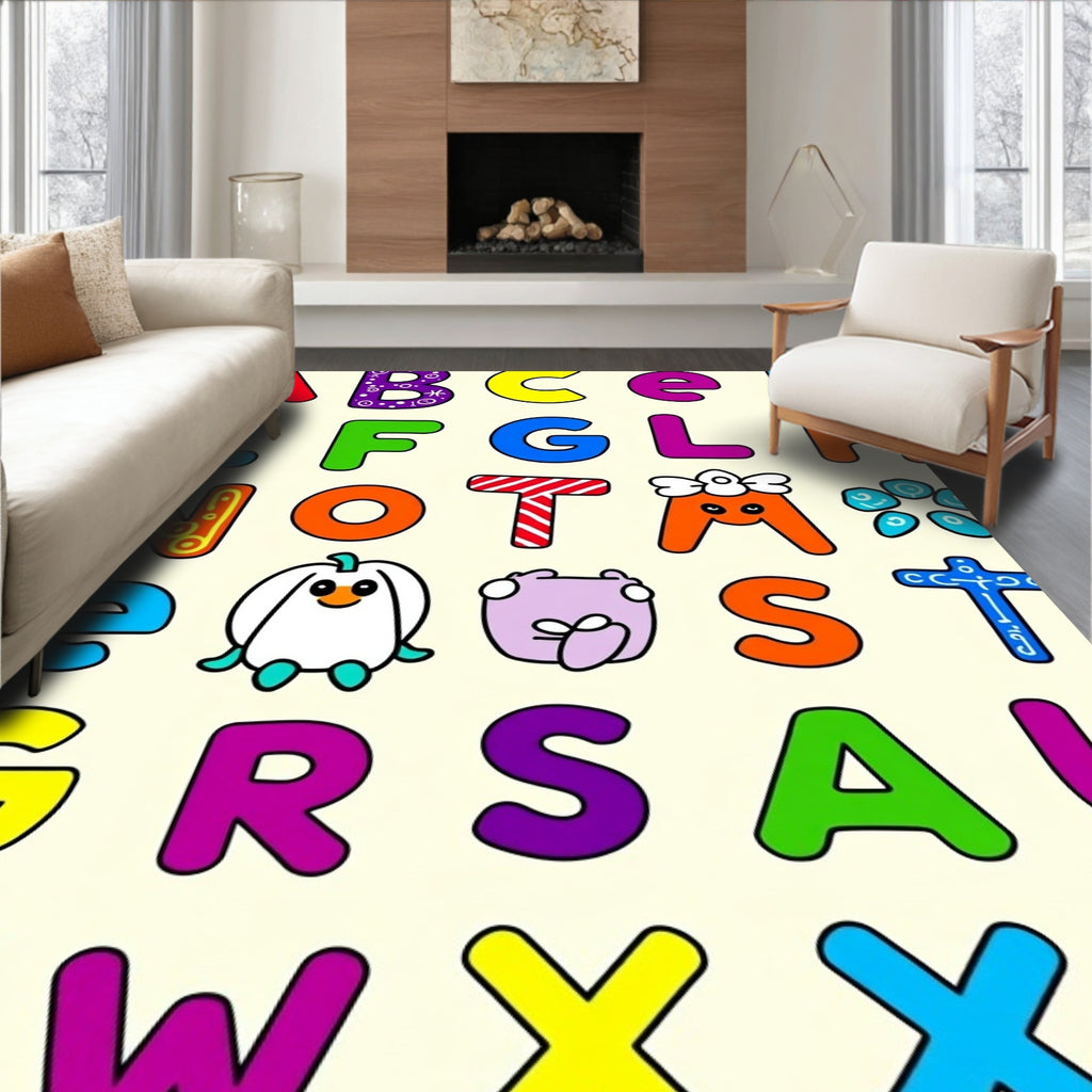 Alphabet Letters Whimsical Characters Rug