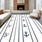 Nautical Navy Blue Anchor Stripe Rug
