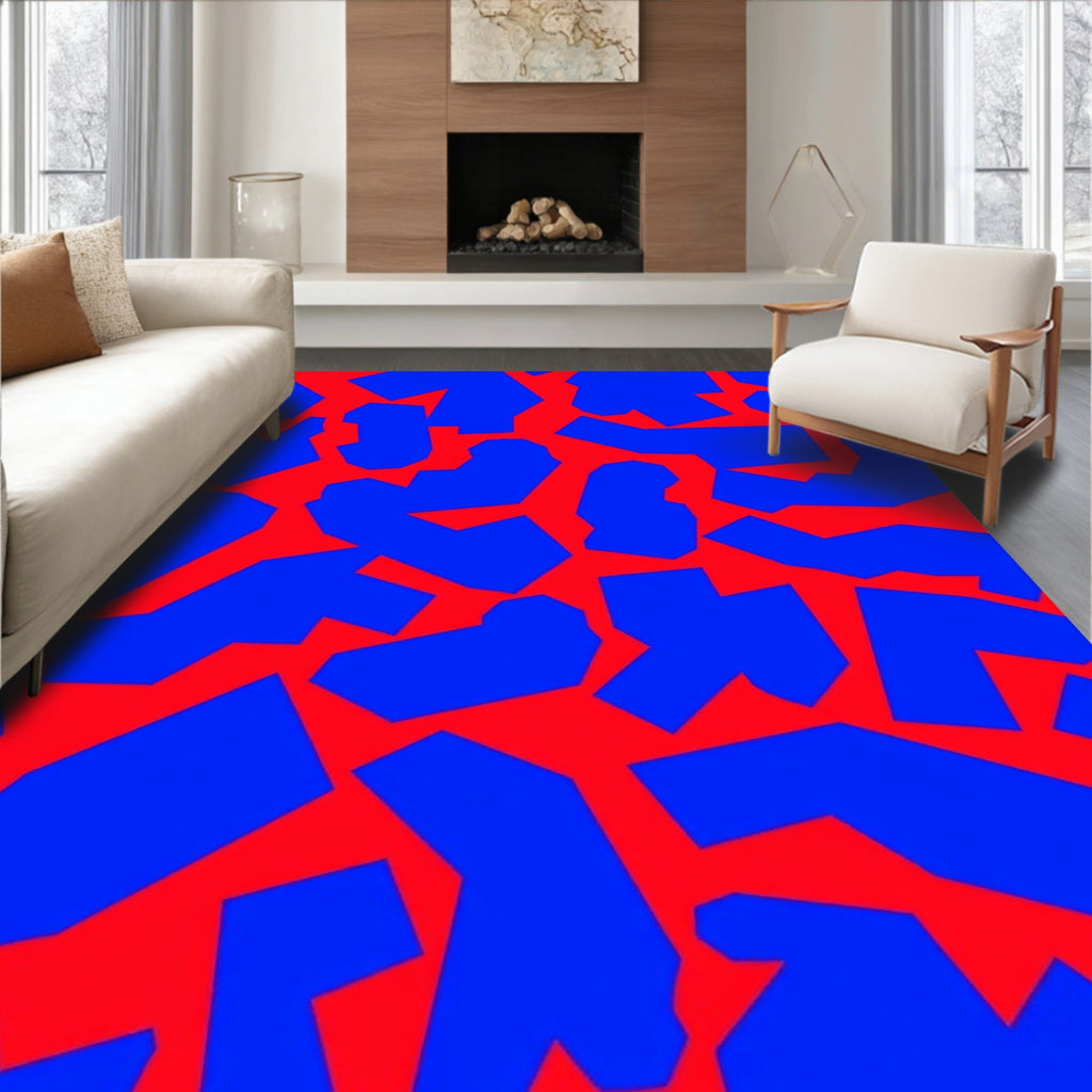 Crimson Blue Abstract Shapes Rug