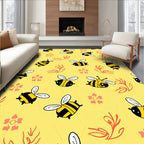 Cute Yellow Bee Honeycomb Floral Arrangement Rug
