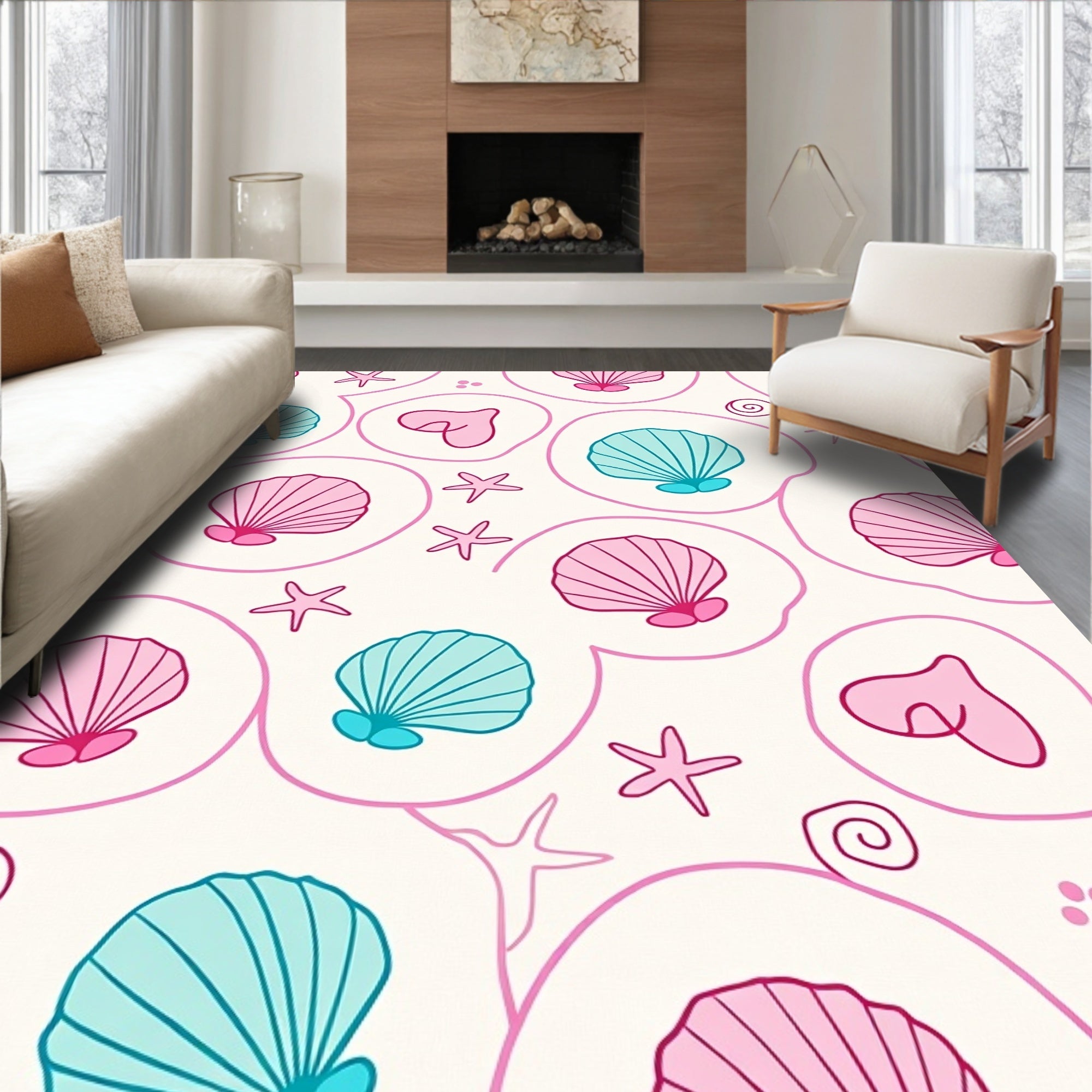 Pink Teal Seashell Bubble Cluster Rug