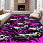 Retro White Cars Pink Swirls Rug