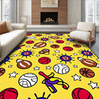 Whimsical Yellow Sports Ball Collection Rug