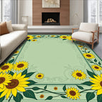 Bright Yellow Sunflower Floral Border Rug