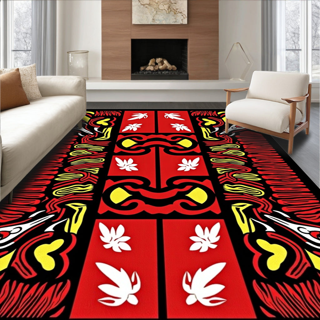 Bold Red White Yellow Creature Relief Rug