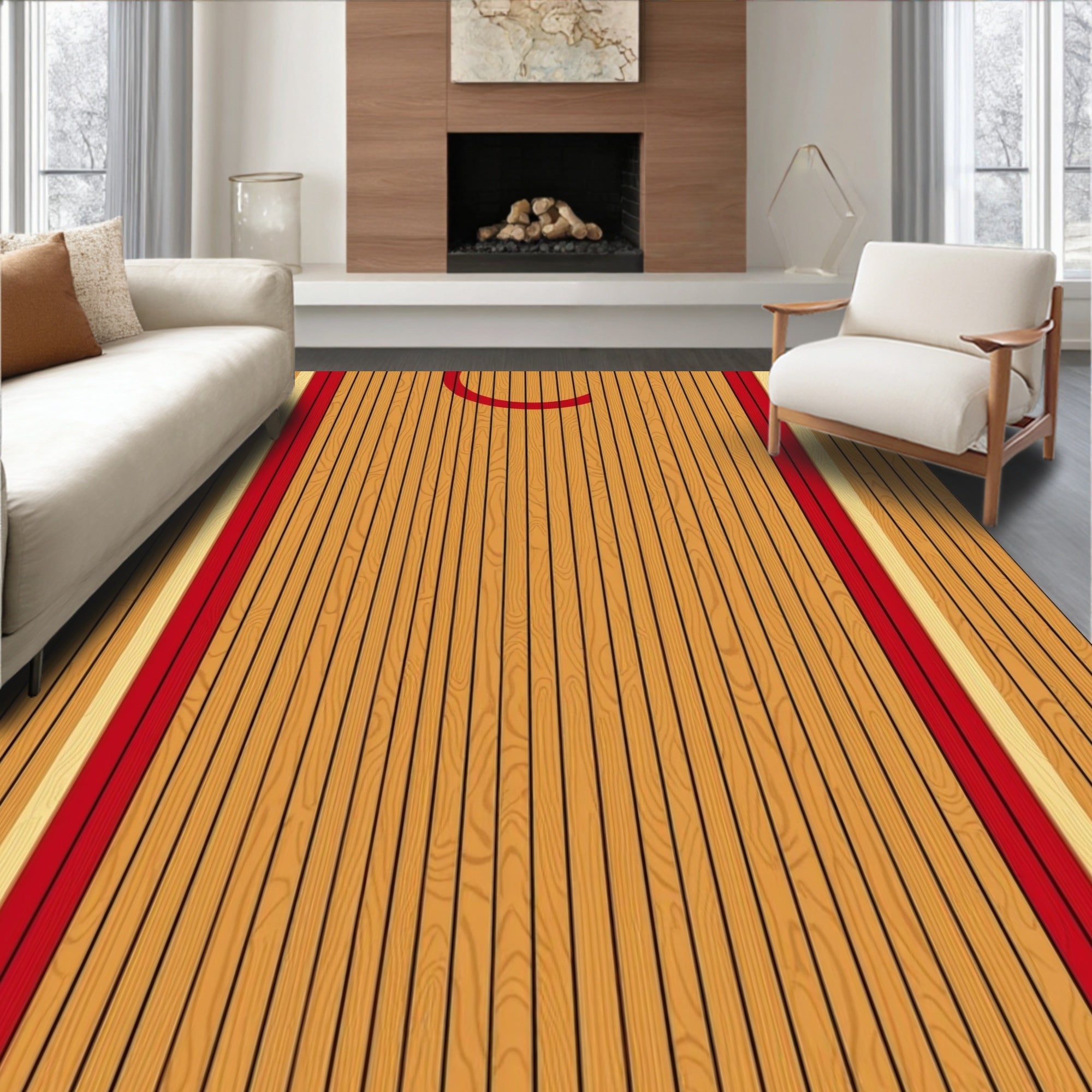 Natural Wood Striped Court Rug