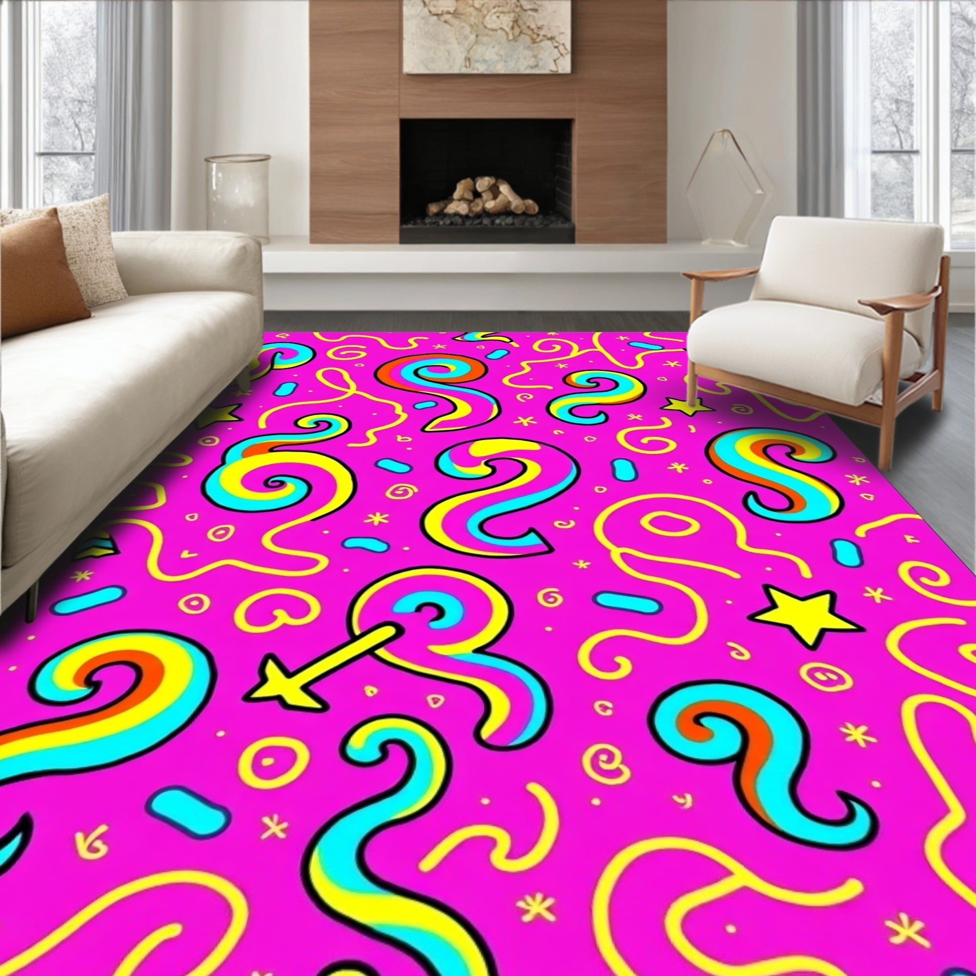 Vibrant Pink Swirl Starburst Rug