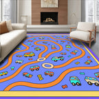 Kids Vehicles Orange Road Game Rug