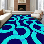 Vivid Aqua Swirl Modern Geometric Rug