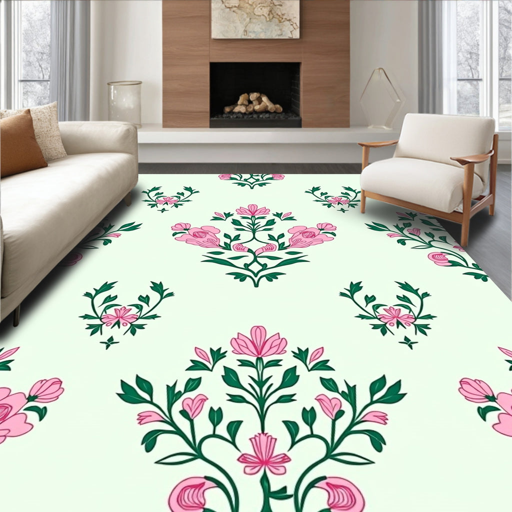 Pink Floral Spray Garden Rug