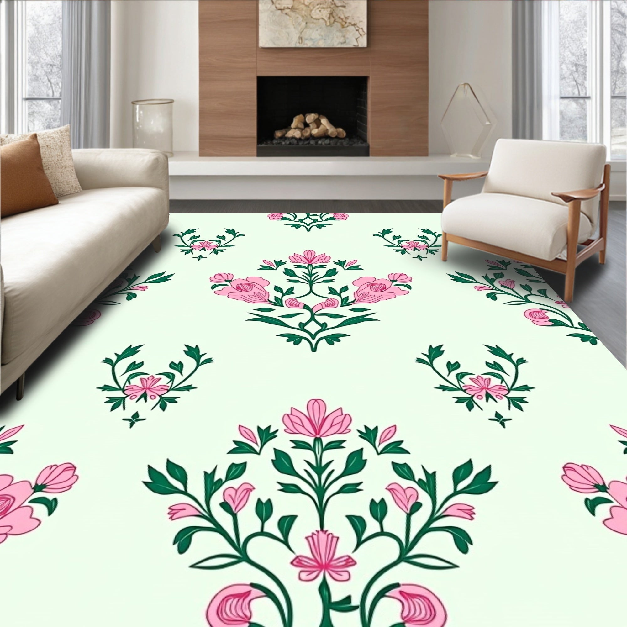 Pink Floral Spray Garden Rug