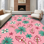 Pink Tropical Floral Leaf Medley Rug